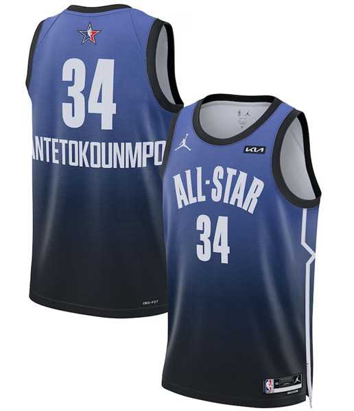 Men%27s 2023 All-Star #34 Giannis Antetokounmpo Blue Game Swingman Stitched Basketball Jersey Dzhi